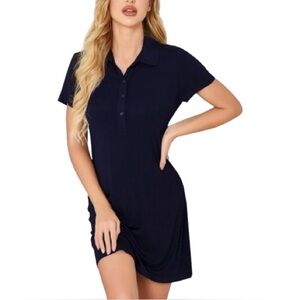 🆕 Women's Nightgown Sleep PJ Pajama Dress Navy Blue Medium M